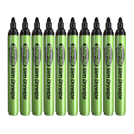 Show-me - Drywipe Markers - Medium Tip - Slim Barrel - Black - Box of 10 by Show-me on Schoolbooks.ie