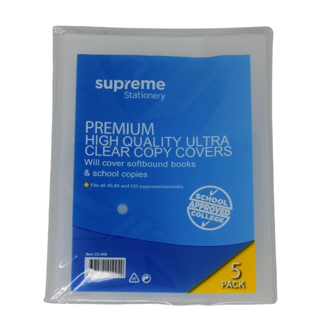 Copy Covers - Regular Exercise Copy Size - Pack of 5 by Supreme Stationery on Schoolbooks.ie