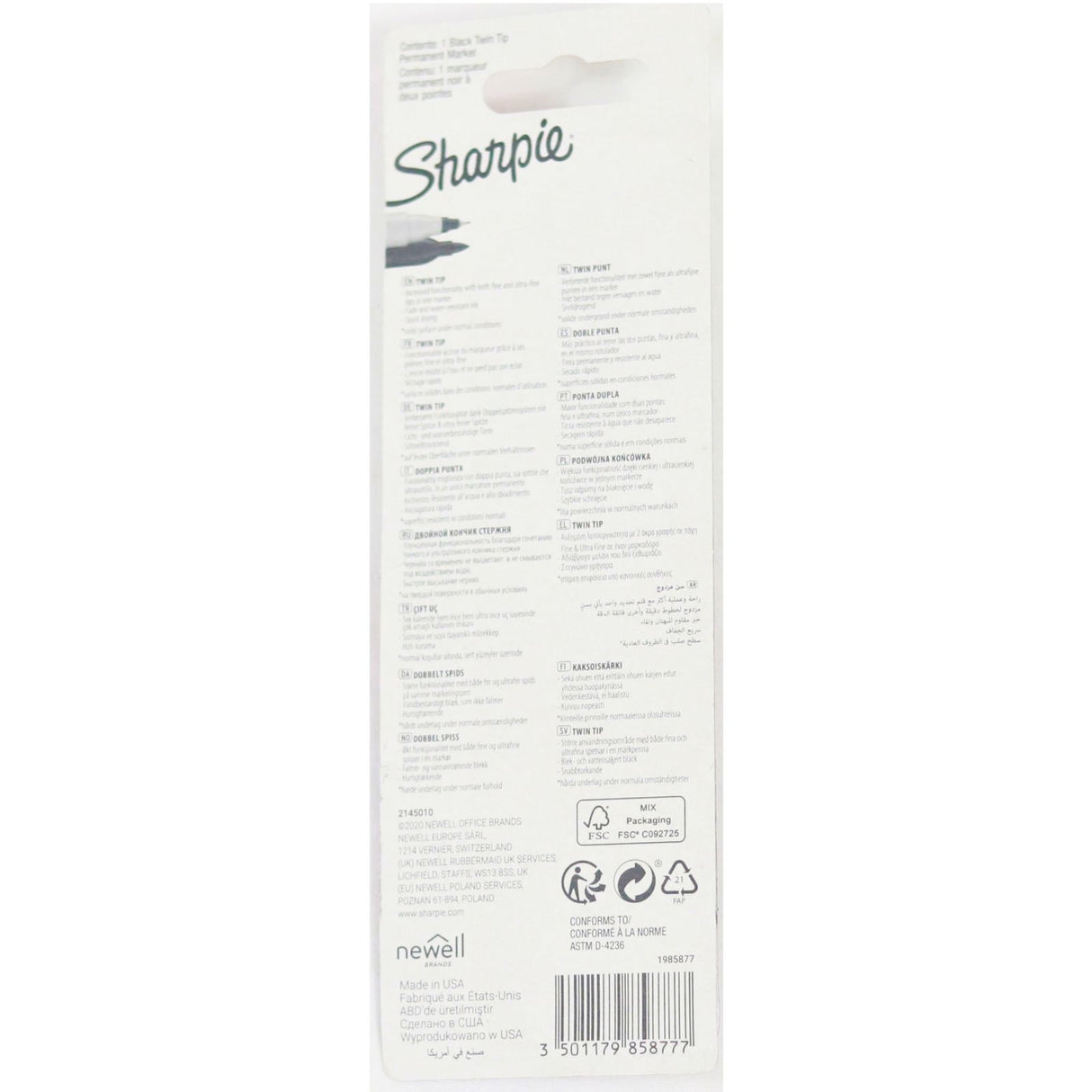 Sharpie Carded Twin Tip Permanent Marker - Black by Sharpie on Schoolbooks.ie