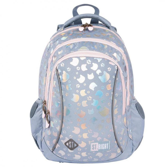 ■ St.Right - Silver Cats - 3 Compartment Backpack - BP26 by St.Right on Schoolbooks.ie