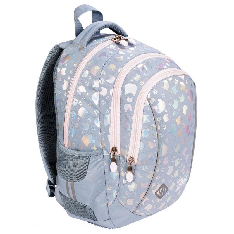 ■ St.Right - Silver Cats - 3 Compartment Backpack - BP26 by St.Right on Schoolbooks.ie