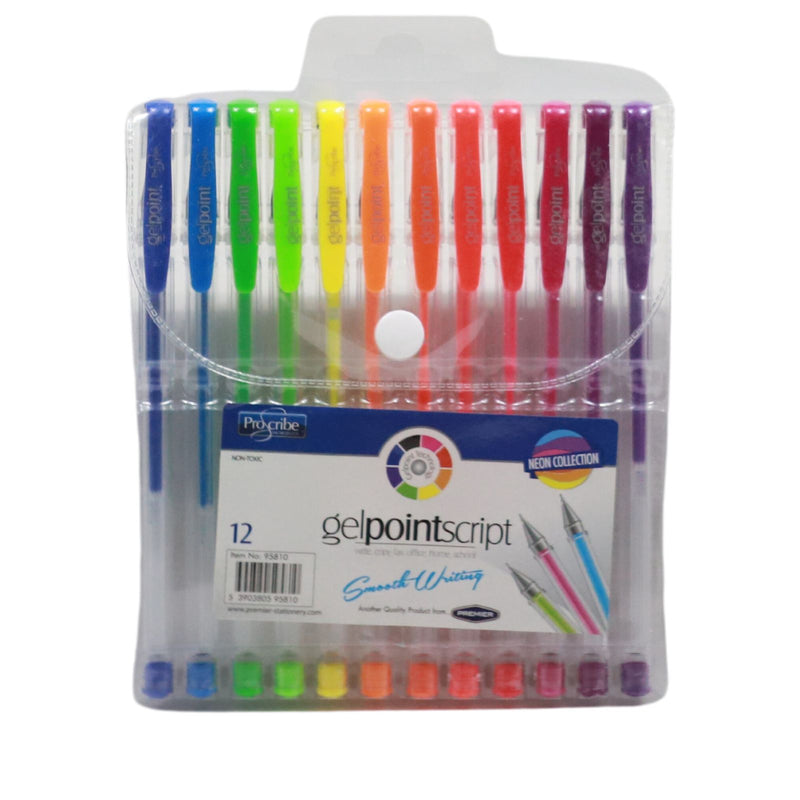 Proscribe Packet of 12 Gelpoint Script Gel Pens - Neon Collection by ProScribe on Schoolbooks.ie