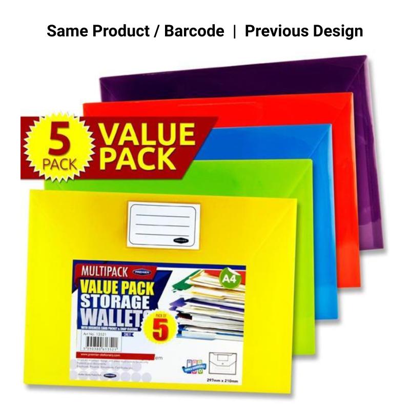Premto - Button Document Wallets - A4 - Pack of 5 by Premto on Schoolbooks.ie