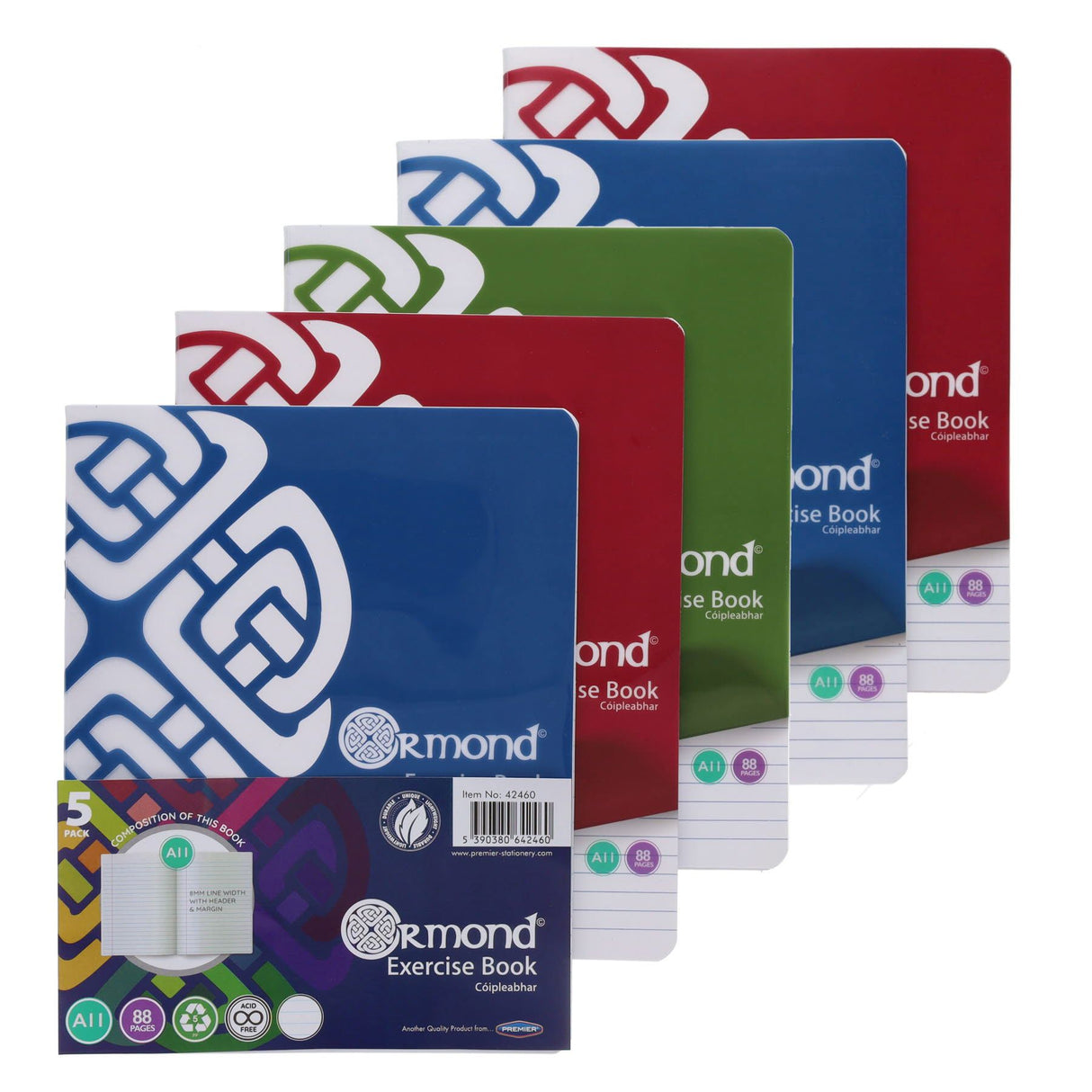 Ormond - Exercise Copy Books - Bright - Durable Cover - A11 - 88 Page - Pack of 5 by Ormond on Schoolbooks.ie