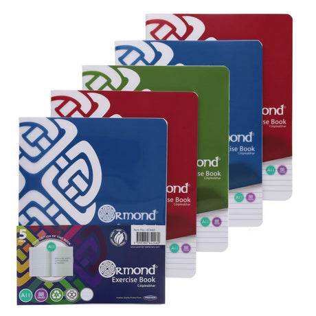 Ormond - Exercise Copy Books - Bright - Durable Cover - A11 - 88 Page - Pack of 5 by Ormond on Schoolbooks.ie