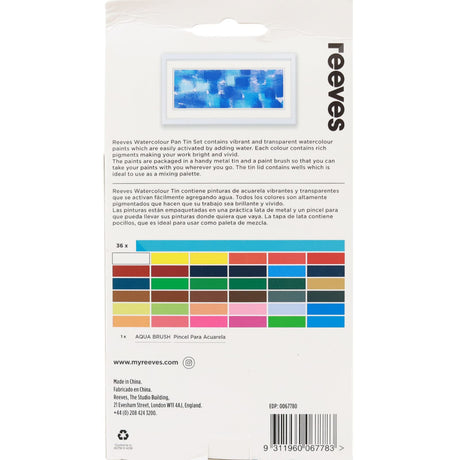 Reeves - Watercolour - 36 Colours plus Water brush - Tin Set by Reeves on Schoolbooks.ie