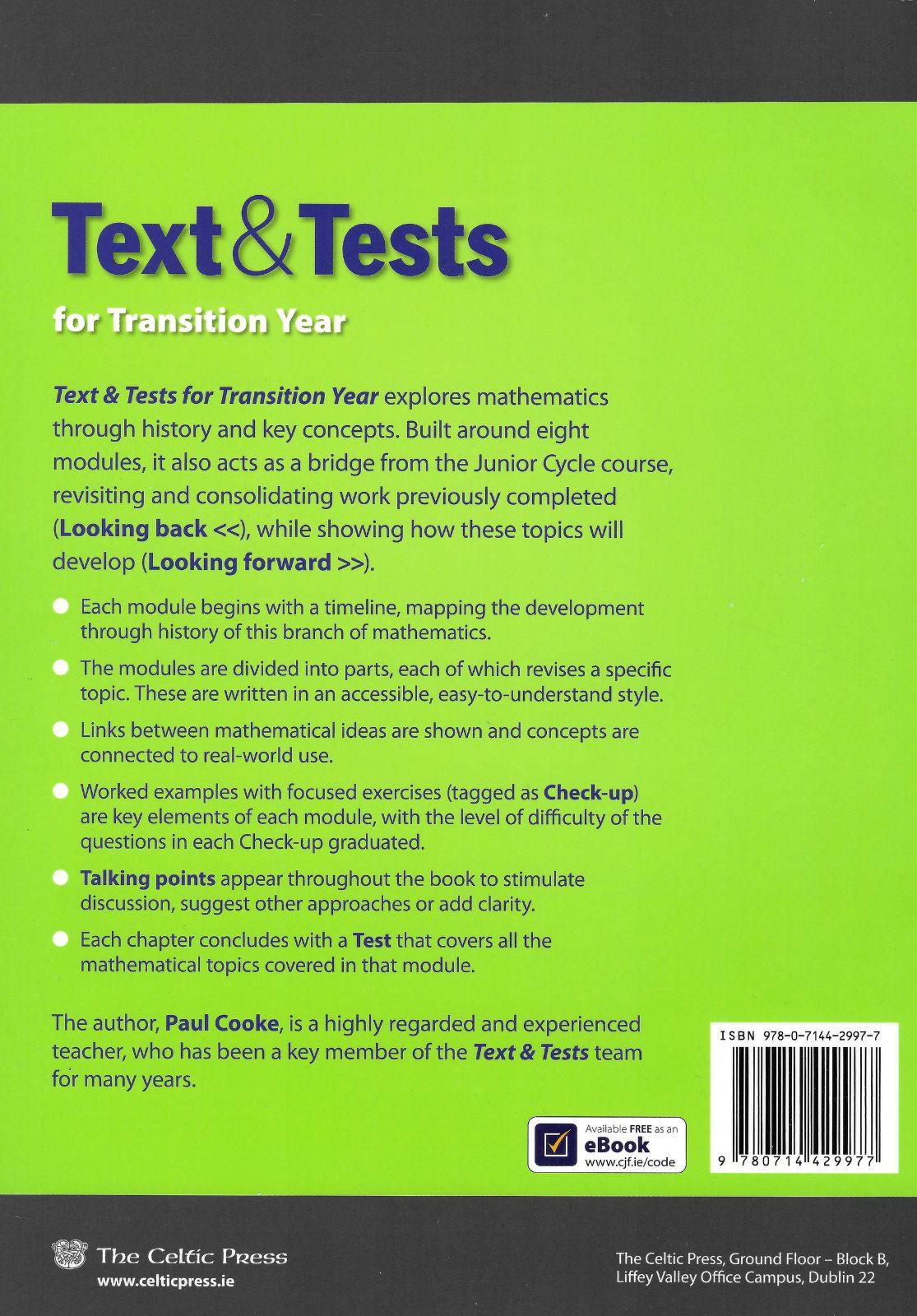 ■ Text and Tests - Transition Year by Celtic Press (now part of CJ Fallon) on Schoolbooks.ie