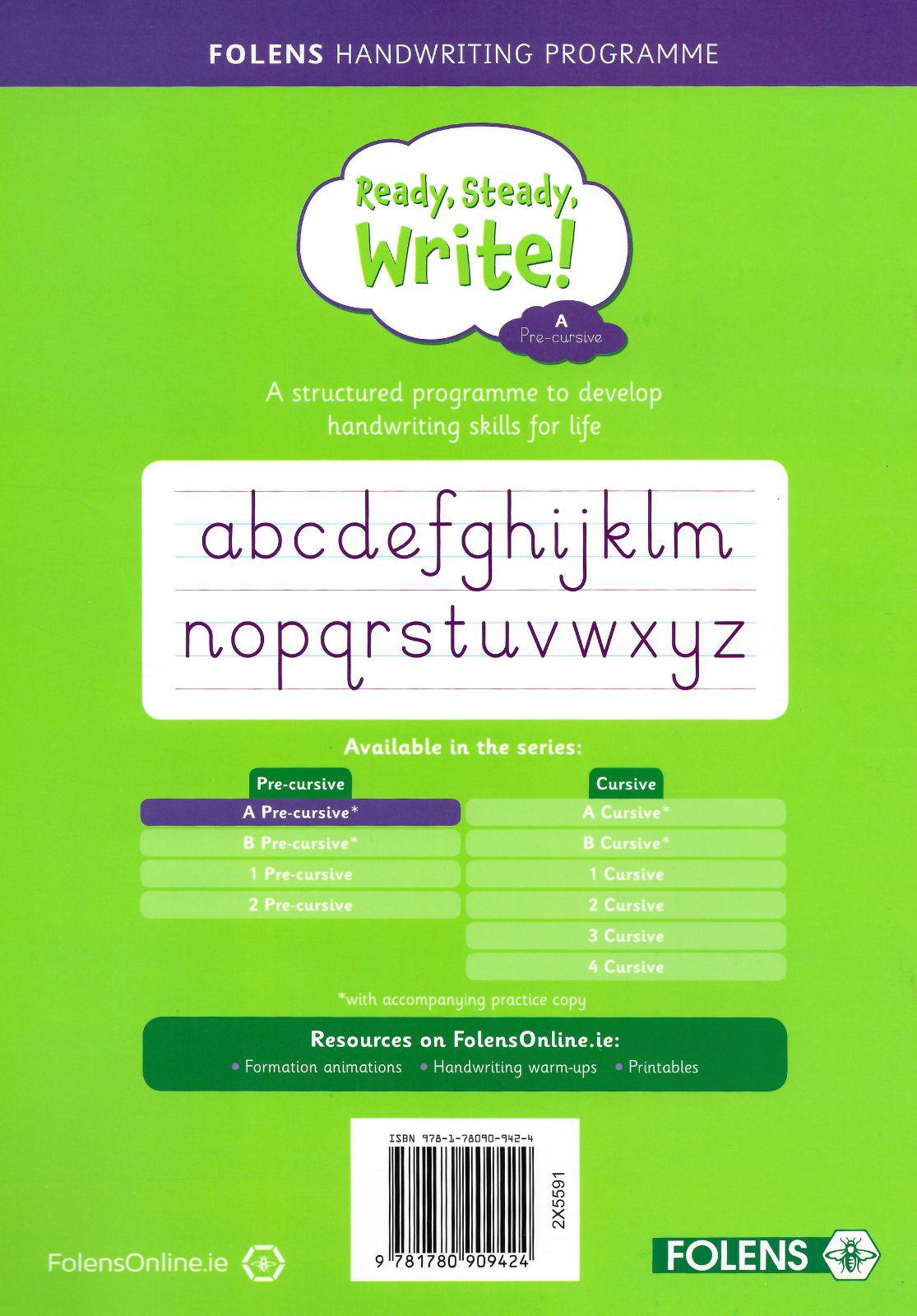 Ready, Steady, Write! A - Junior Infants - Pre-cursive - Textbook and Practice Copy Set by Folens on Schoolbooks.ie