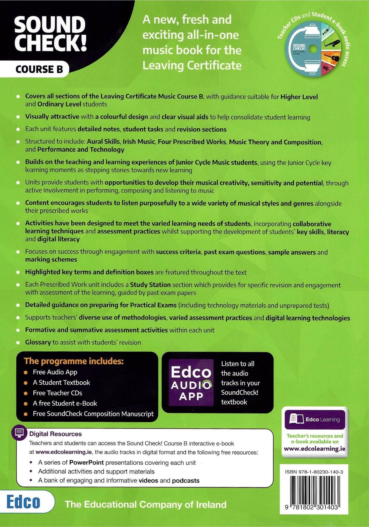 Sound Check! B - Leaving Cert Music - Student Book and Composition Manuscript - Set by Edco on Schoolbooks.ie