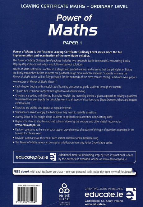 Power of Maths - Leaving Cert - Paper 1 - Ordinary Level - Textbook Only by Educate.ie on Schoolbooks.ie