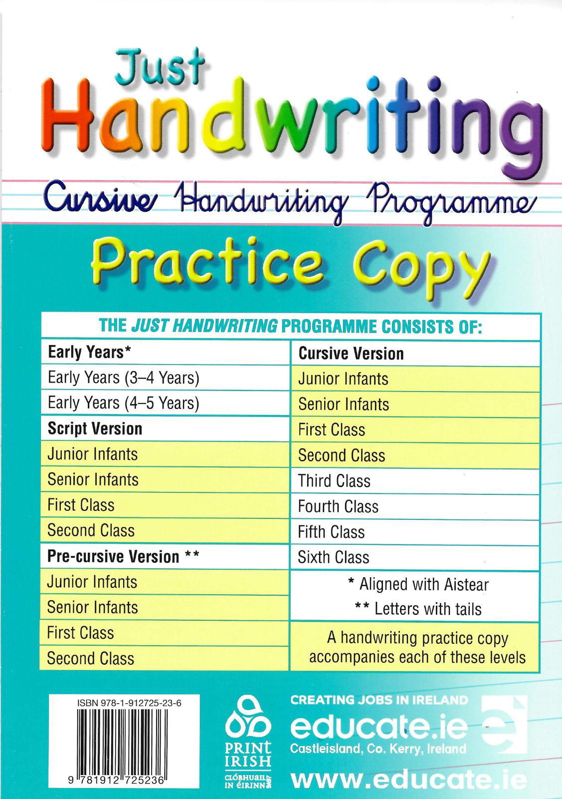 Just Handwriting - Junior Infants - Cursive + Practice Copy by Educate.ie on Schoolbooks.ie