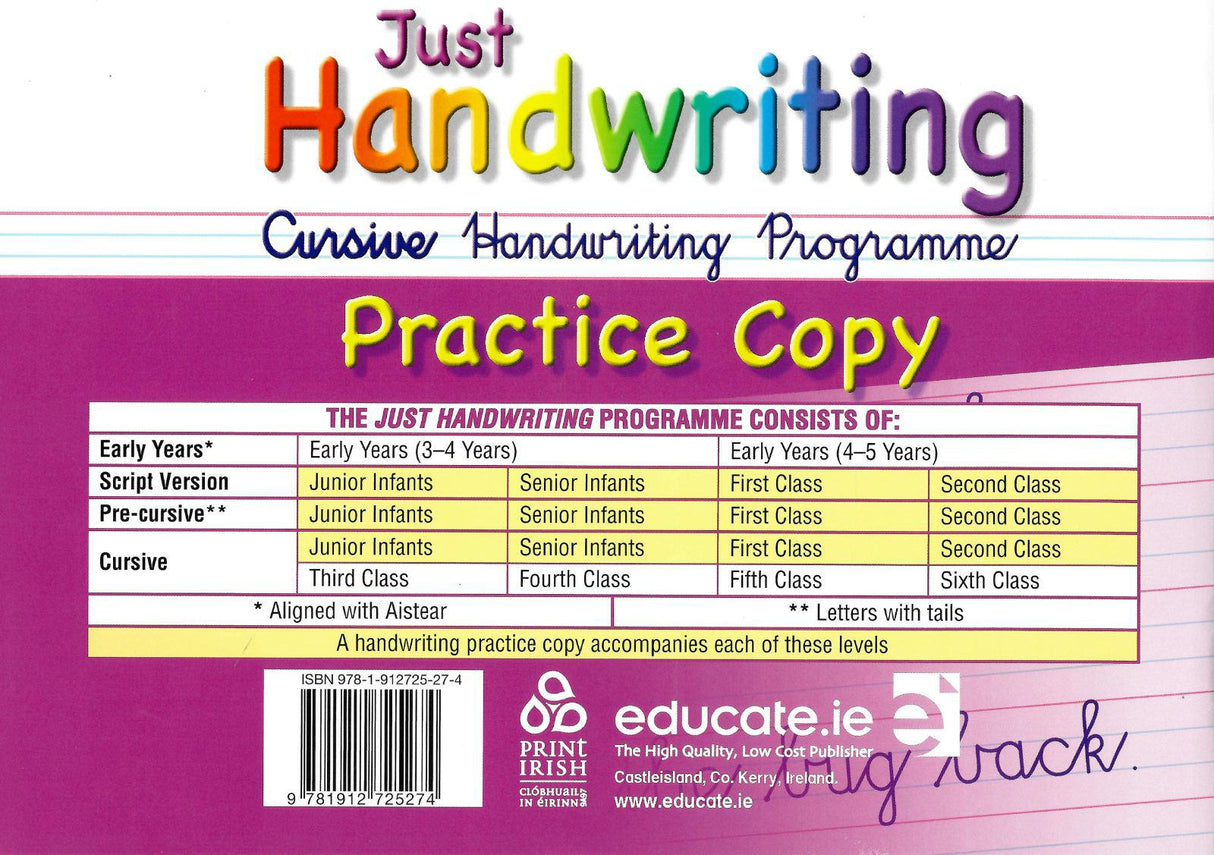 Just Handwriting - 1st Class - Cursive + Practice Copy by Educate.ie on Schoolbooks.ie