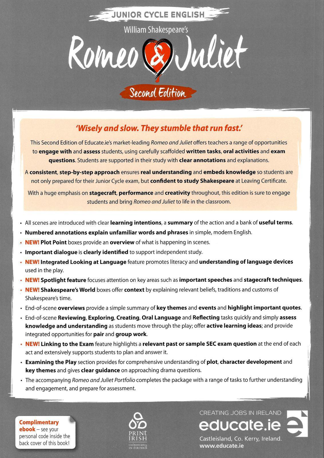 Romeo & Juliet - Play Text & Portfolio Book - Set - 2nd / New Edition (2021) by Educate.ie on Schoolbooks.ie