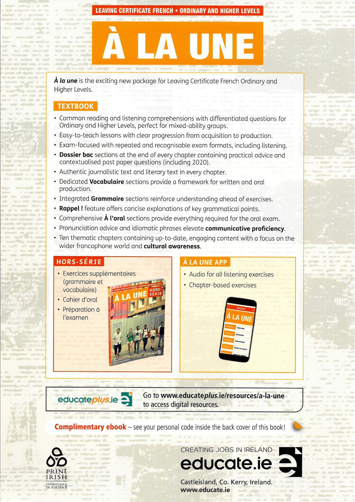 À la Une - Textbook & Hors-série Exercise and Oral Book by Educate.ie on Schoolbooks.ie