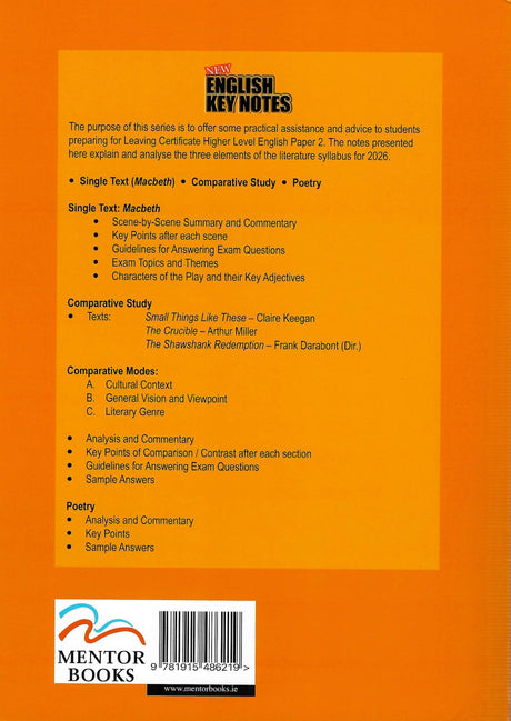English Key Notes 2026 - Higher Level by Mentor Books on Schoolbooks.ie