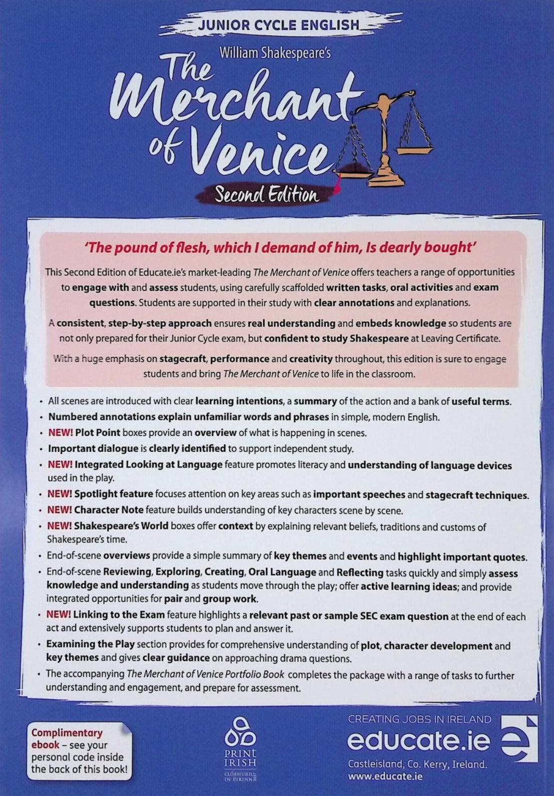 The Merchant of Venice Textbook & Portfolio Book - 2nd / New Edition (2023) by Educate.ie on Schoolbooks.ie