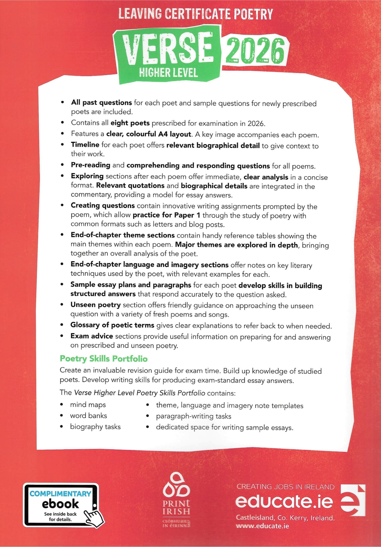 Verse 2026 - Leaving Cert Poetry - Higher Level - Textbook & Poetry Skills Portfolio Book - Set by Educate.ie on Schoolbooks.ie