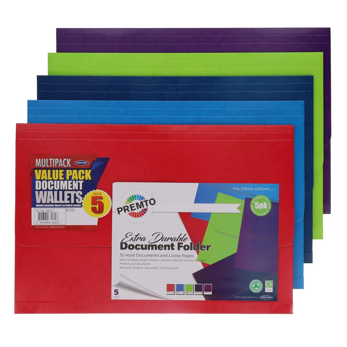 ■ Premto - Document Wallets - Extra Durable - Card - Pack of 5 by Premto on Schoolbooks.ie