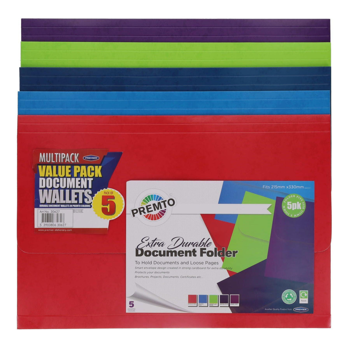 ■ Premto - Document Wallets - Extra Durable - Card - Pack of 5 by Premto on Schoolbooks.ie