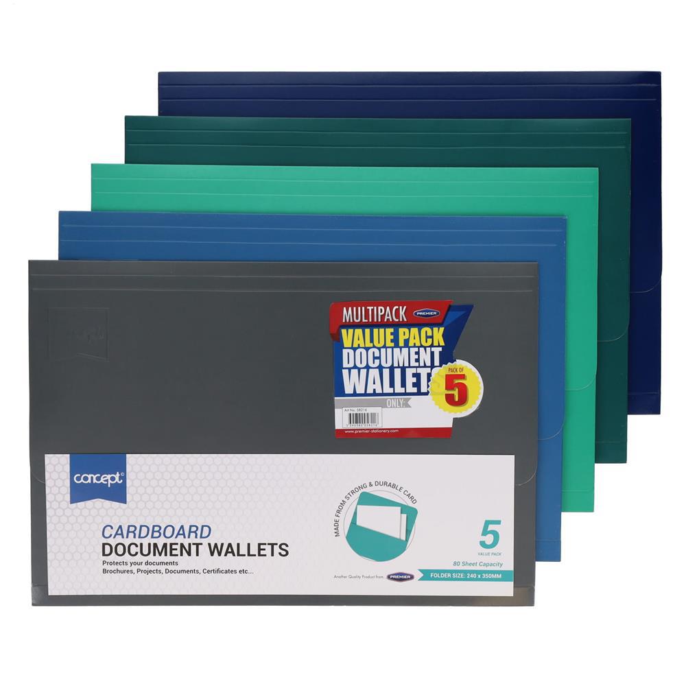 Concept - Pack of 5 A4 Document Wallets - Card by Concept on Schoolbooks.ie