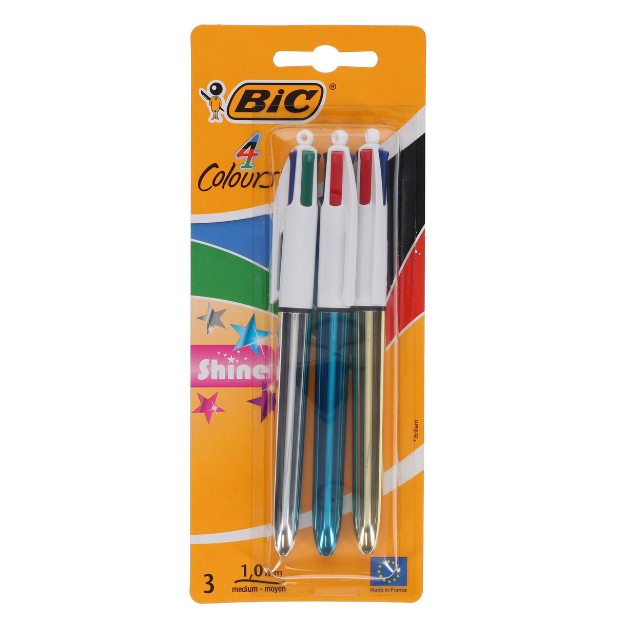 BIC - 4 Colour Ballpoint Pens - Shine - Pack of 3 Assorted Colours by BIC on Schoolbooks.ie