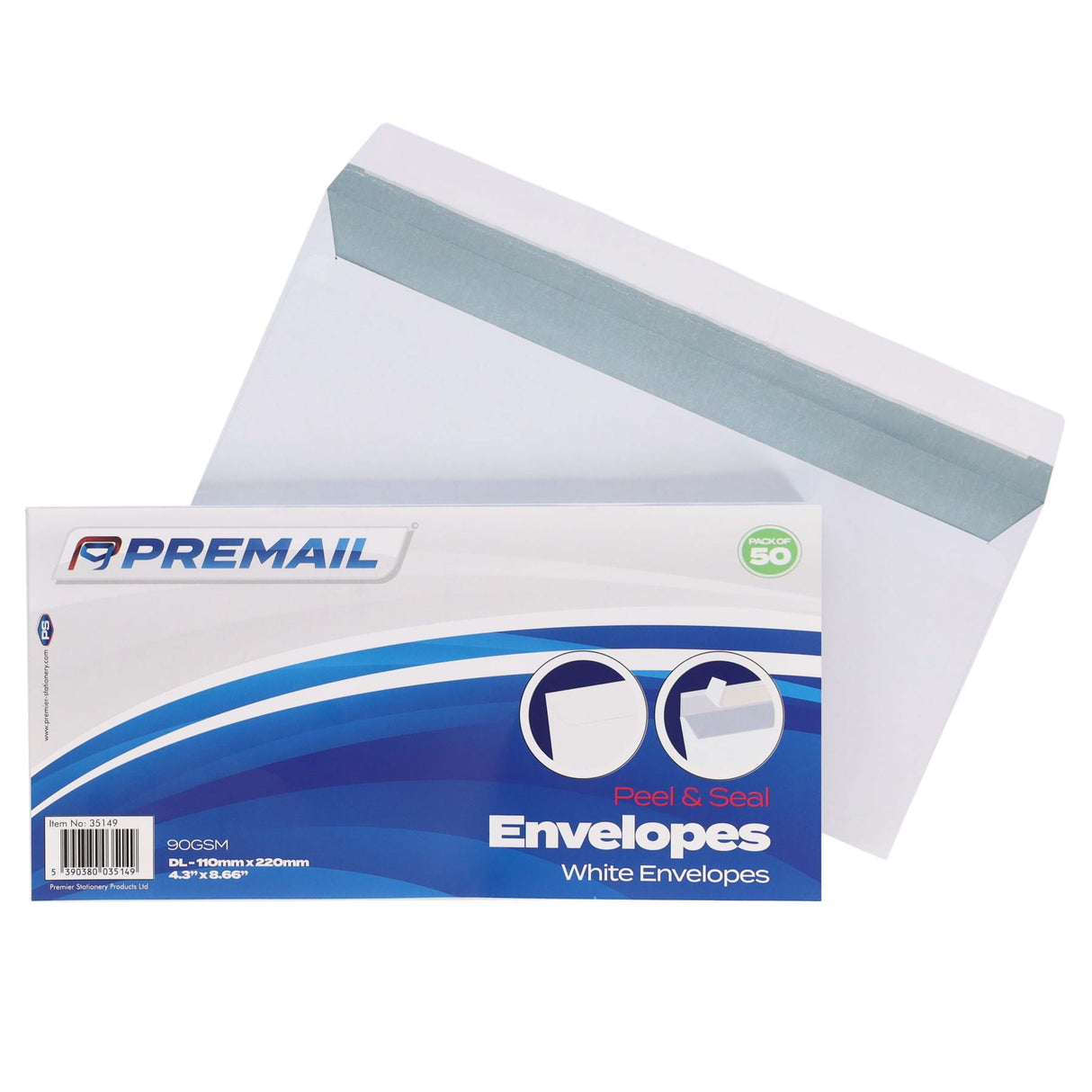 Premail - Peel & Seal Envelopes - DL - White - Pack of 50 by Premail on Schoolbooks.ie