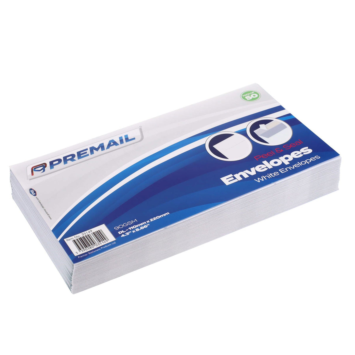 Premail - Peel & Seal Envelopes - DL - White - Pack of 50 by Premail on Schoolbooks.ie