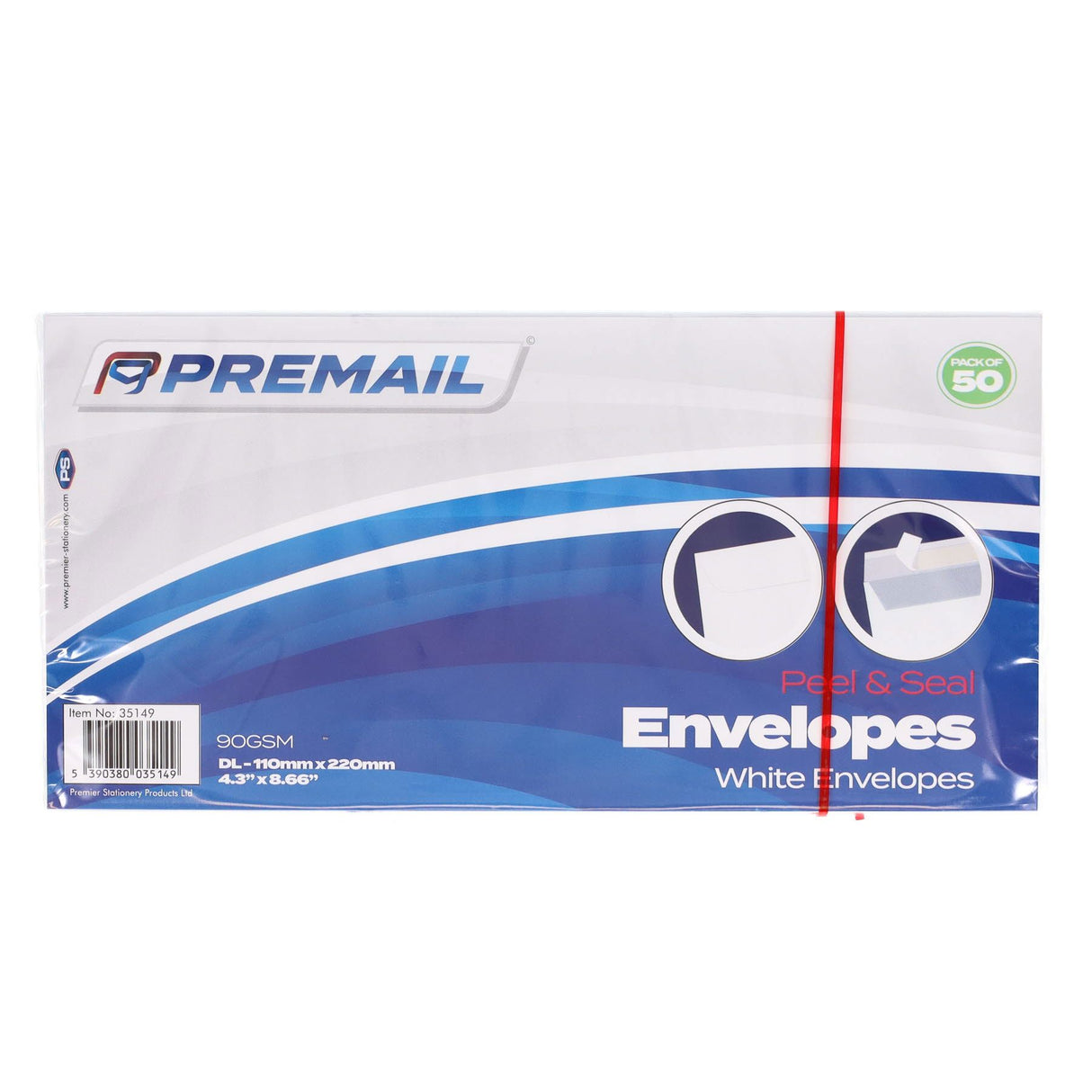 Premail - Peel & Seal Envelopes - DL - White - Pack of 50 by Premail on Schoolbooks.ie