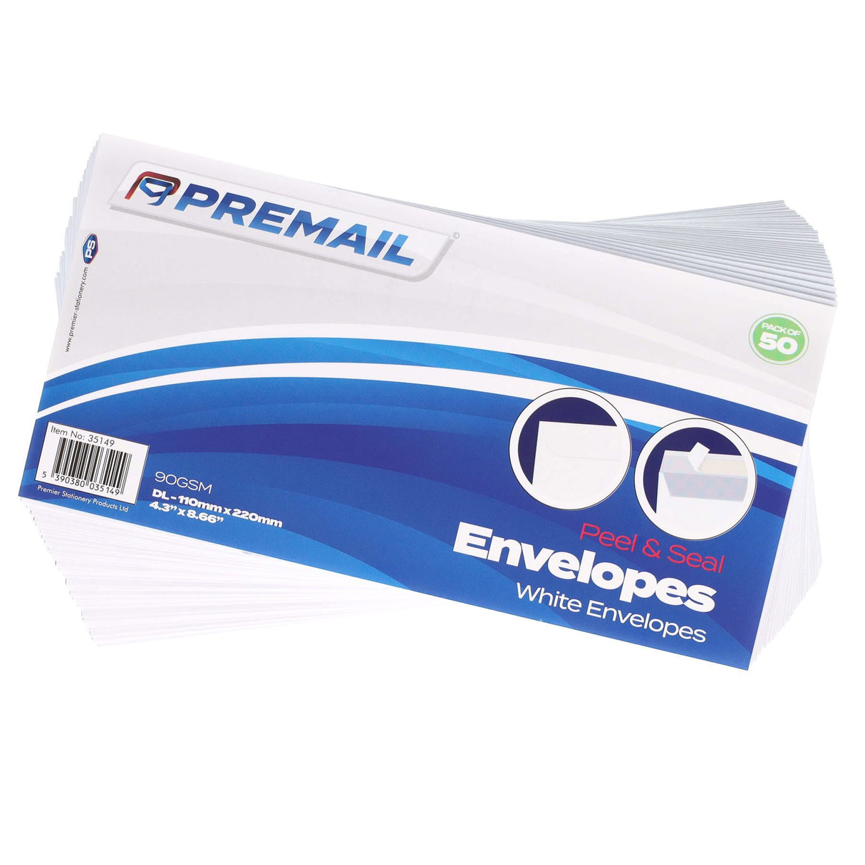 Premail - Peel & Seal Envelopes - DL - White - Pack of 50 by Premail on Schoolbooks.ie