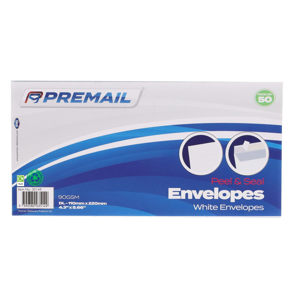 Premail - Peel & Seal Envelopes - DL - White - Pack of 50 by Premail on Schoolbooks.ie