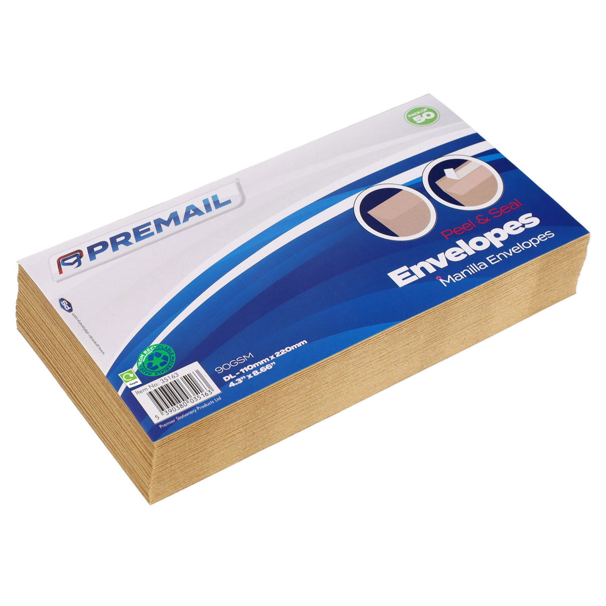 Premail - Peel & Seal Envelopes - DL - Manilla - Pack of 50 by Premail on Schoolbooks.ie