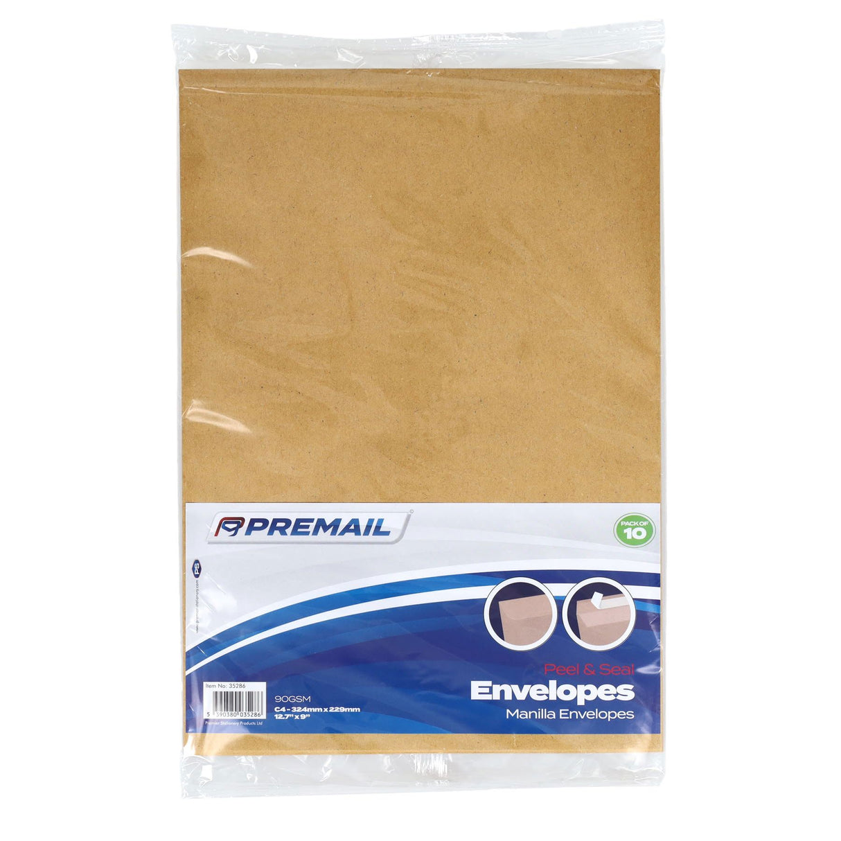 Premail - Peel & Seal Envelopes - C4 - Manilla - Pack of 10 by Premail on Schoolbooks.ie