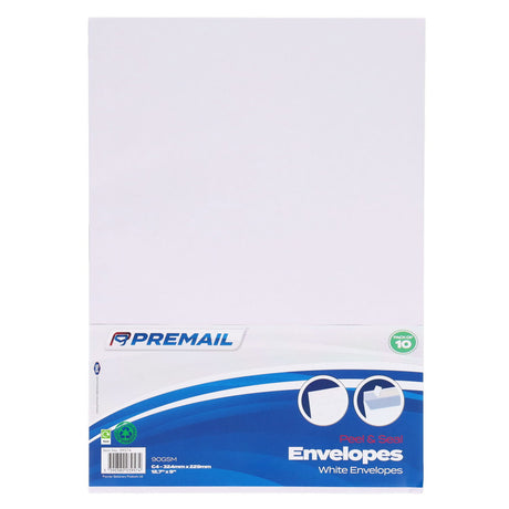 Premail - Peel & Seal Envelopes - C4 - White - Pack of 10 by Premail on Schoolbooks.ie