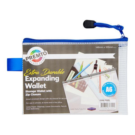 Premto - A6 Extra Durable Expanding Mesh Wallet - Clear Pearl by Premto on Schoolbooks.ie