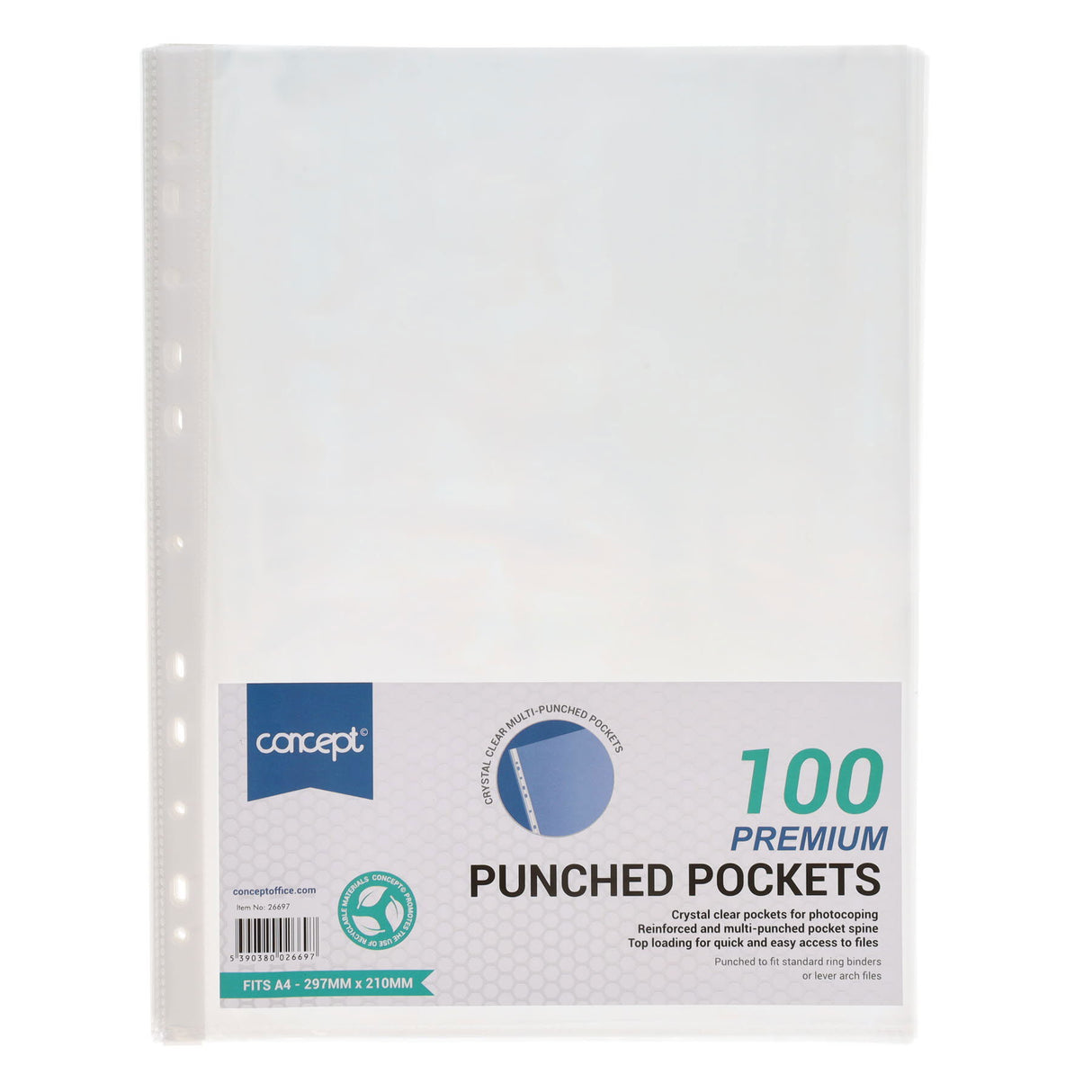 Concept - Punched Pockets A4 - Pack of 100 by Concept on Schoolbooks.ie