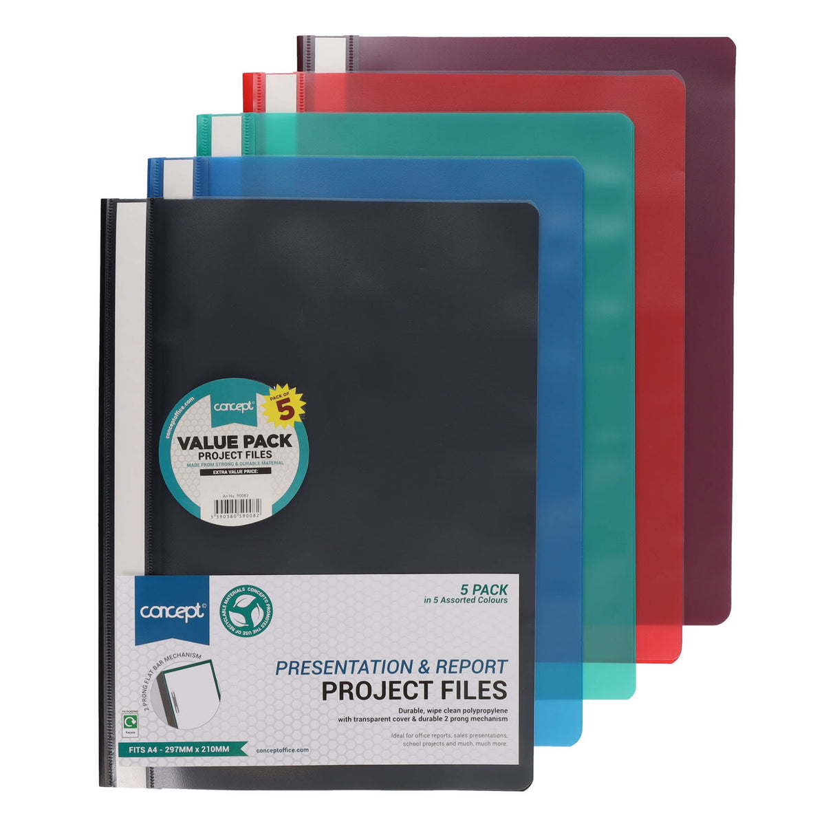 Concept - A4 Assorted Colours Project Files - Pack of 5 by Concept on Schoolbooks.ie