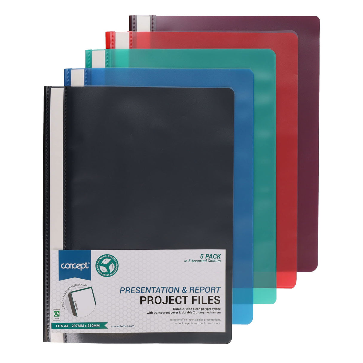 Concept - A4 Assorted Colours Project Files - Pack of 5 by Concept on Schoolbooks.ie