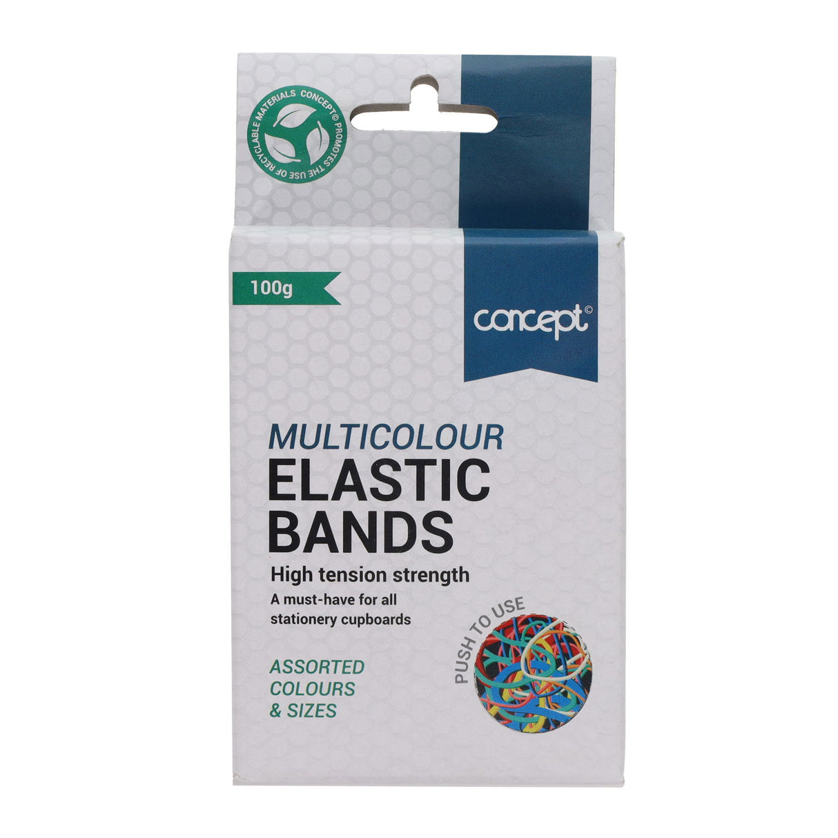 Concept - Rubber Bands - Assorted Sizes - Multicolour - 100g Box by Concept on Schoolbooks.ie