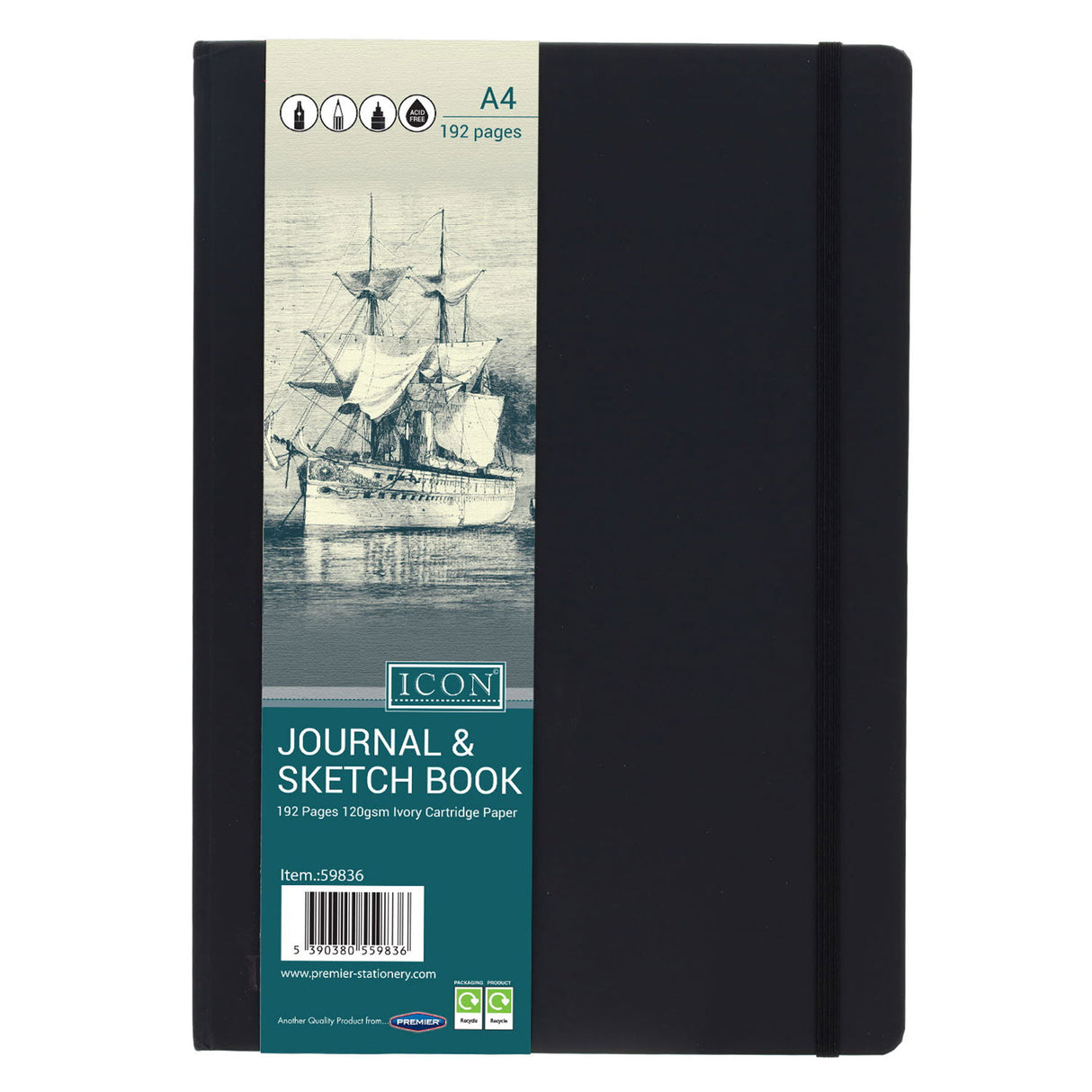 Icon - Journal & Sketch Book - A4 - 192 Page - Black by Icon on Schoolbooks.ie