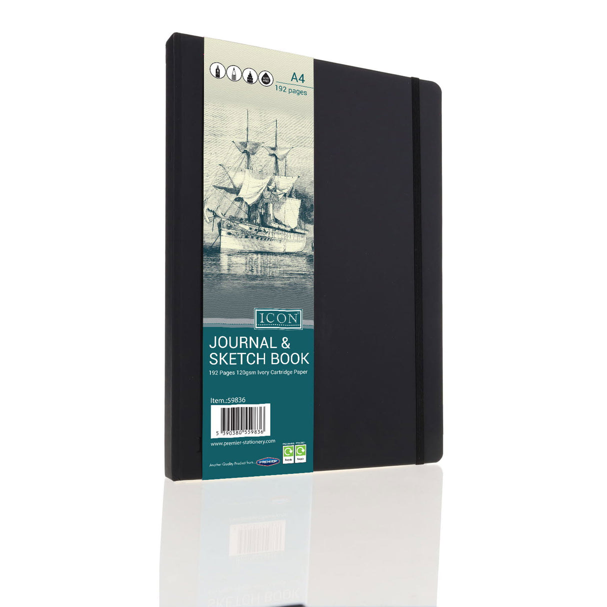 Icon - Journal & Sketch Book - A4 - 192 Page - Black by Icon on Schoolbooks.ie
