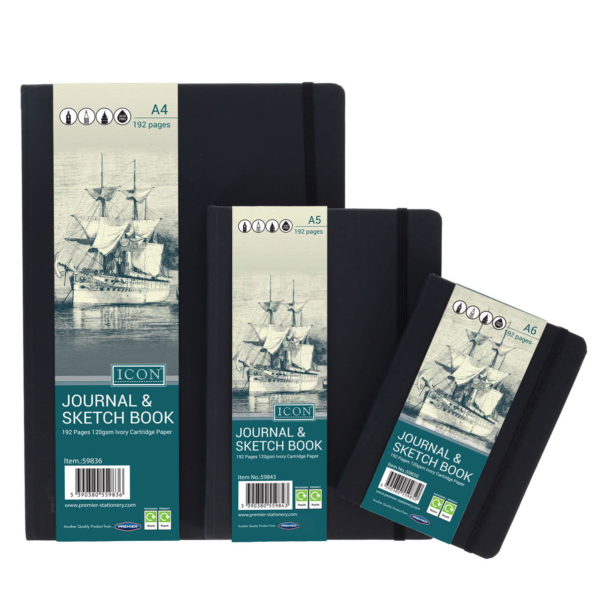 Icon - Journal & Sketch Book - A4 - 192 Page - Black by Icon on Schoolbooks.ie