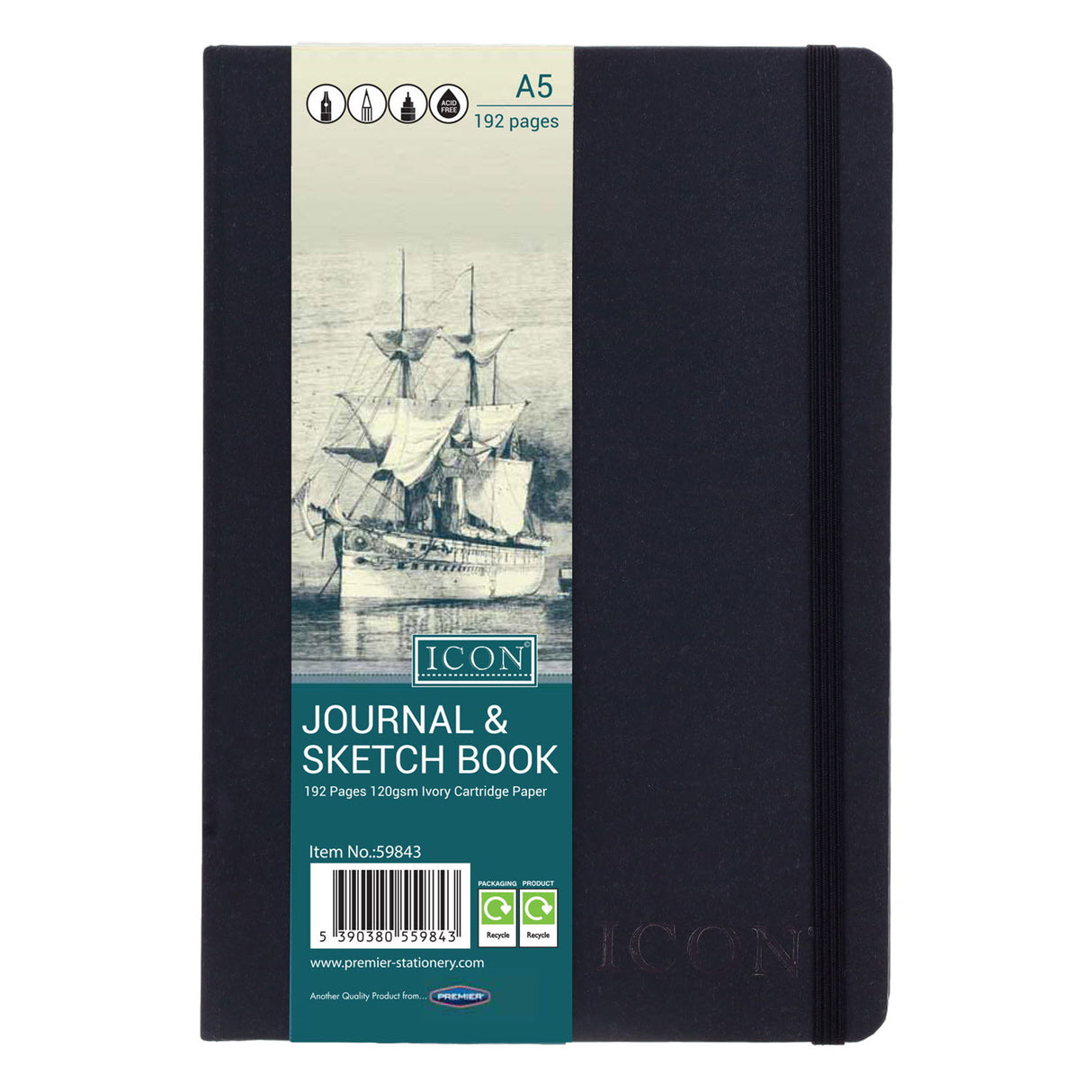 Icon - Journal & Sketch Book - A5 - 192 Page - Black by Icon on Schoolbooks.ie
