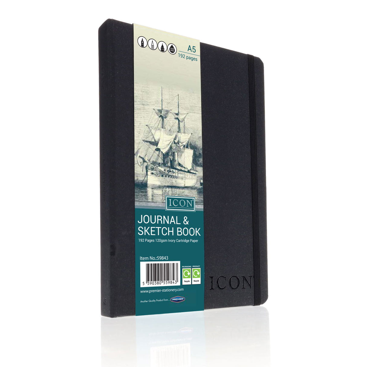 Icon - Journal & Sketch Book - A5 - 192 Page - Black by Icon on Schoolbooks.ie