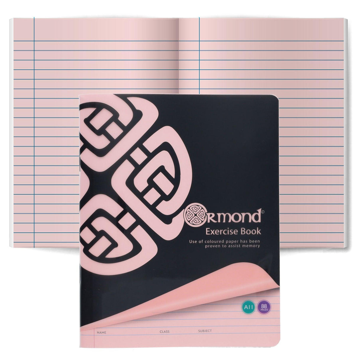 Ormond A11 88 Page Durable Cover - Visual Memory Aid - Copy Book - Pink by Ormond on Schoolbooks.ie