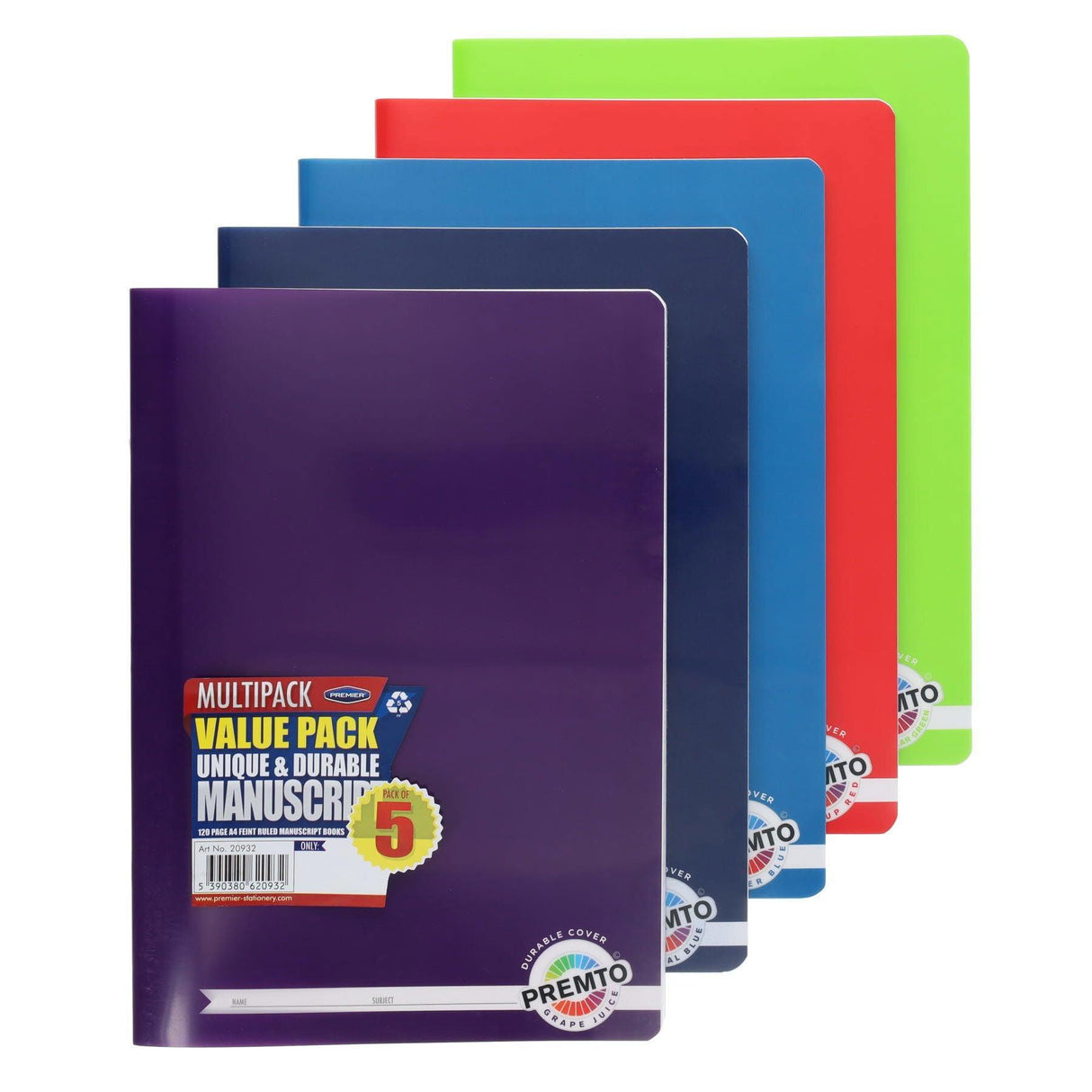 ■ Premto - Durable Cover Manuscript Book - A4 - 120 Page - Pack of 5 by Premto on Schoolbooks.ie