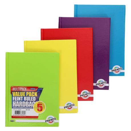 Premto - A5 160 Page Assorted Hardcover Notebooks - Pack of 5 by Premto on Schoolbooks.ie