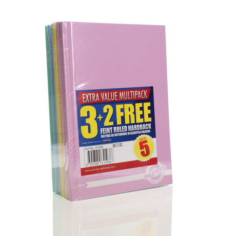 Premto - A5 160 Page Assorted Pastel Hardcover Notebooks - Pack of 3 + 2 Free by Premto on Schoolbooks.ie