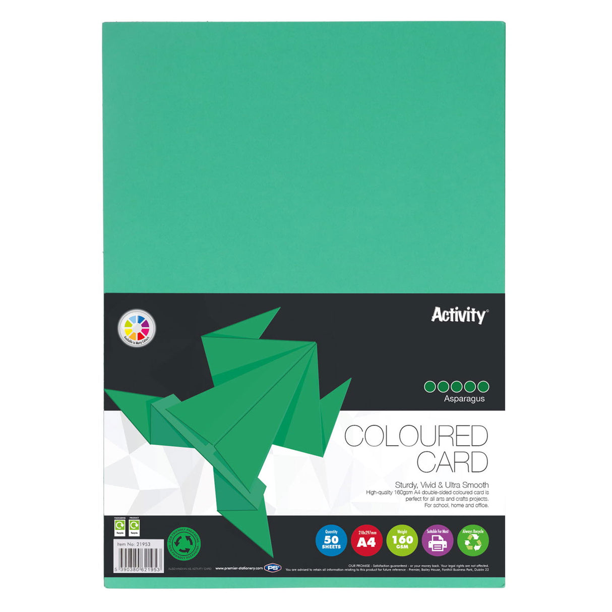 Premier Activity - A4 160gsm Card 50 Sheets - Asparagus Green by Premier Activity on Schoolbooks.ie