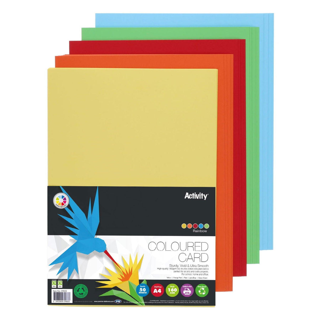 Premier Activity - Coloured Card - Rainbow - A4 - 160gsm - 50 Sheets by Premier Activity on Schoolbooks.ie