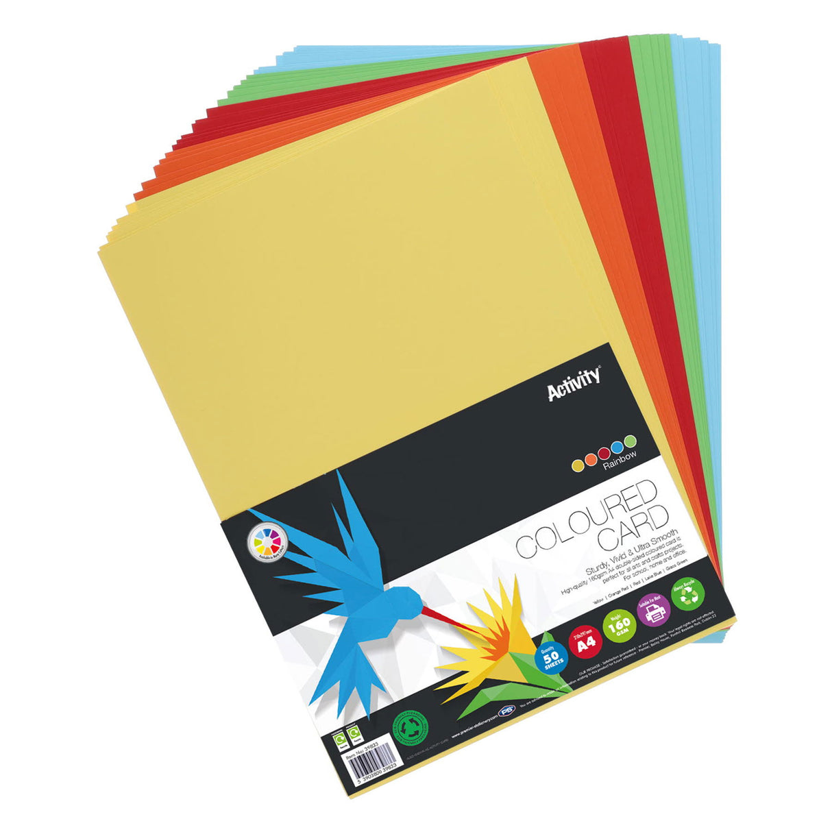 Premier Activity - Coloured Card - Rainbow - A4 - 160gsm - 50 Sheets by Premier Activity on Schoolbooks.ie